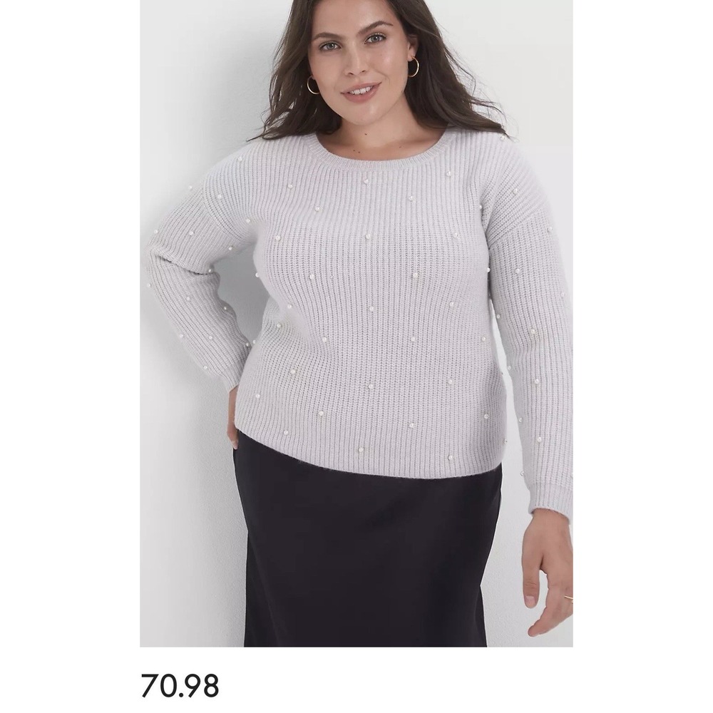 Lane Bryant Classic Embellished Light Gray Pearls Sweater Plus Size 18/20